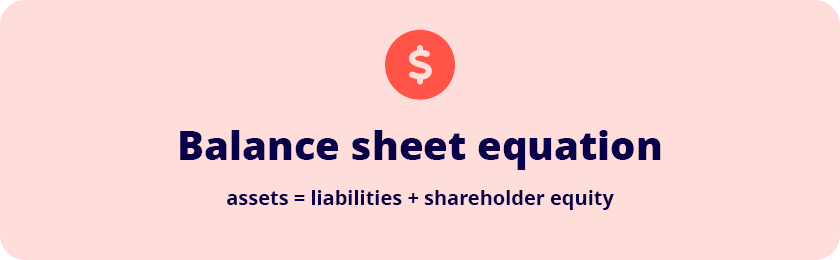 Balance sheet equation: assets = liabilities + shareholder equity